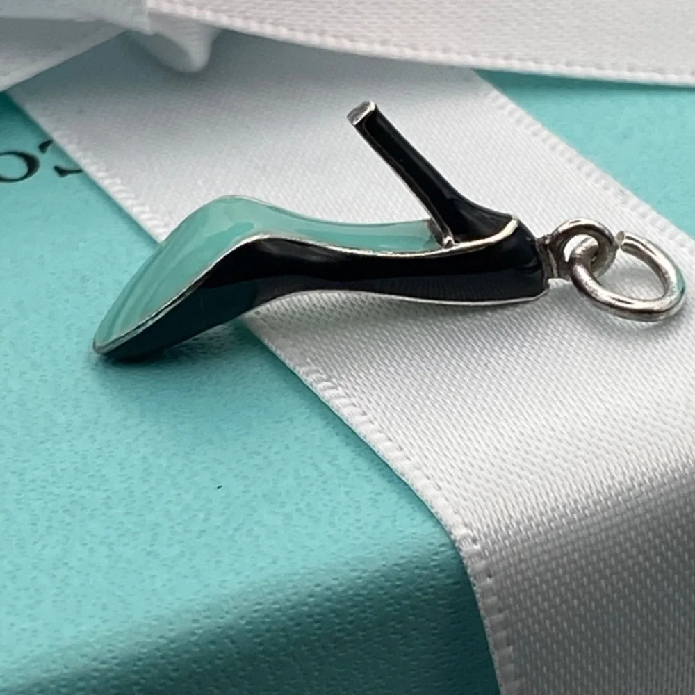 Tiffany & Co. sterling silver and black enamel high heel stiletto charm